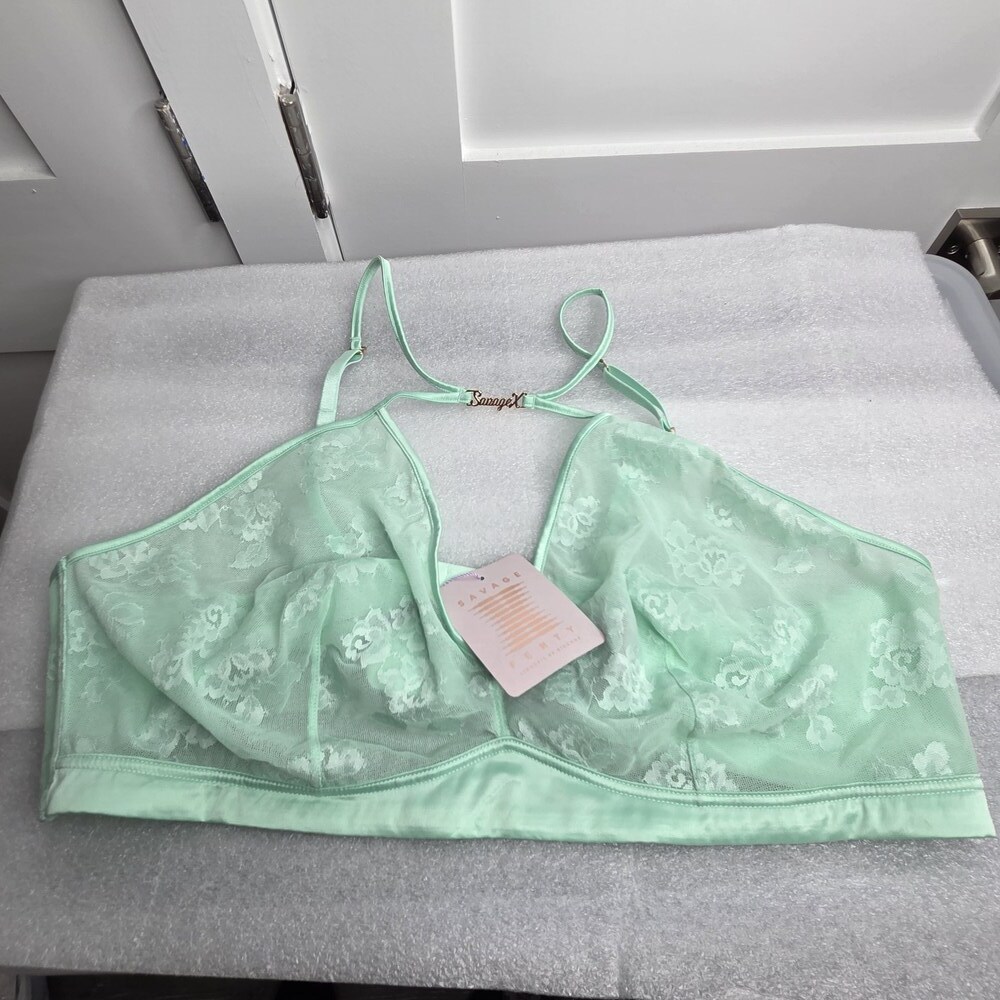 Savage X Fenty Mint Green Lace Unlined Bralette Size 3X NWT - Picture 1 of 9